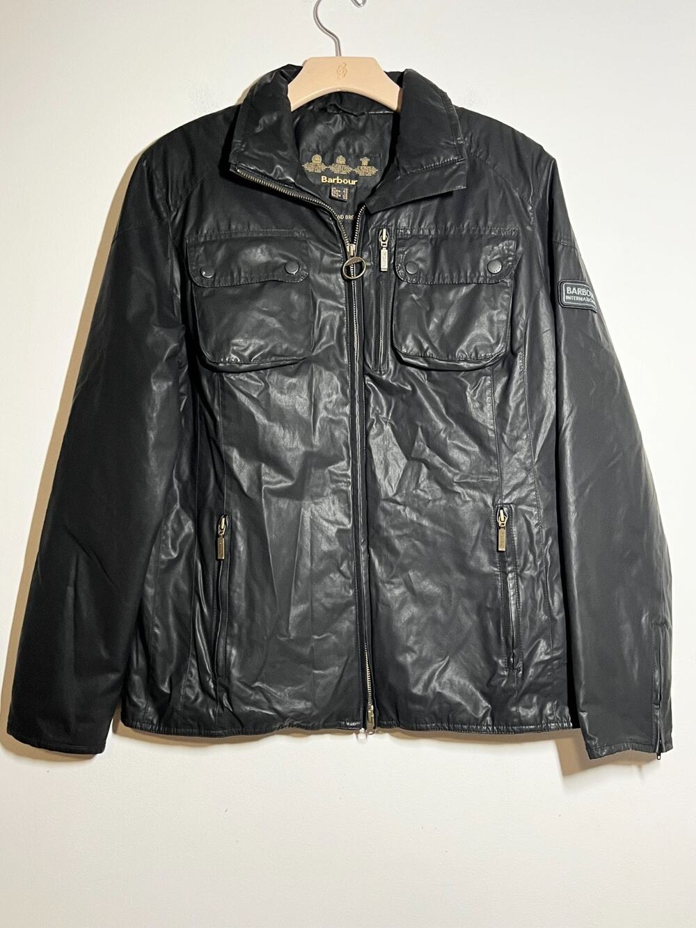 Barbour Women Carbon Finish International Victory Moto Jacket Waterproof US 12